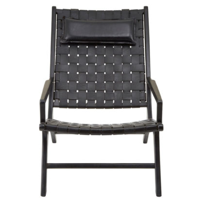 An Image of Formosa Teak Wood Woven Chair With Black Leather
