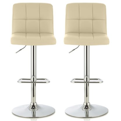 An Image of Lesly Contemporary Bar Stool In Cream Faux Leather In A Pair