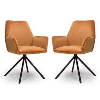 An Image of Uno Burnt Orange Velvet Fabric Dining Chairs In A Pair