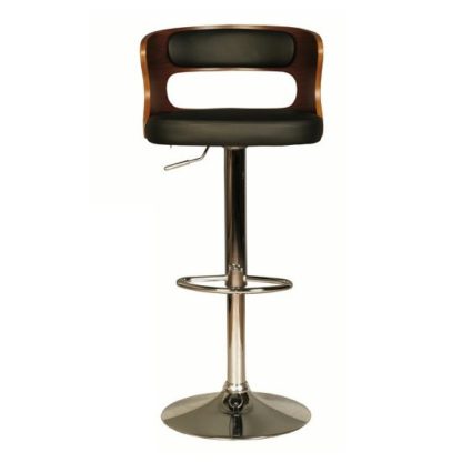An Image of Alston Bar Stool In Walnut And Black PU With Chrome Base