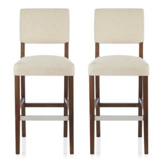 An Image of Vibio Bar Stools In Cream Fabric With Walnut Legs In A Pair