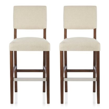 An Image of Vibio Bar Stools In Cream Fabric With Walnut Legs In A Pair