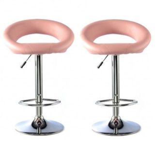 An Image of Murry Bar Stool In Pink Faux Leather In A Pair