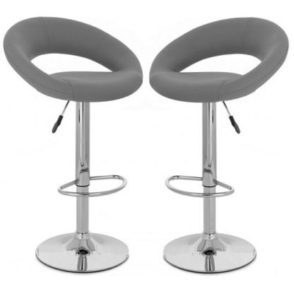 b452be0c40a4b2d16c7b08222f25cd762f4aa2d4c8125f525d967a11ccb90f47.jpg An Image of Leoni Bar Stools In Charcoal Grey Faux Leather in A Pair