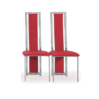 b46108f2ed759a8565f1ffb58e91aaf932bcfc7461082779f5fd44c0814fd339.jpg An Image of Nicole Dining Chair In Red Faux Leather in A Pair