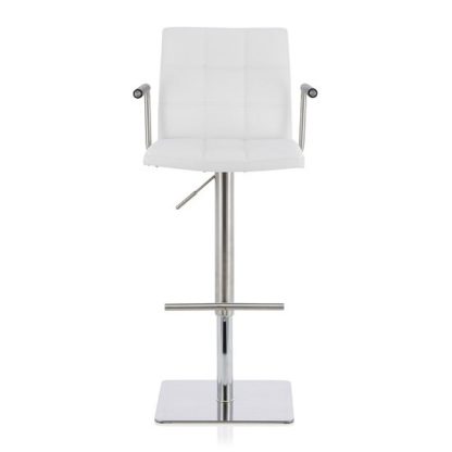 An Image of Deloris Bar Stool In White Faux Leather And Stainless Steel Base