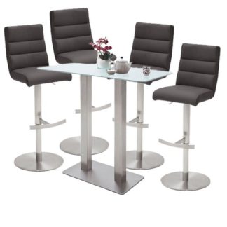 An Image of Soho White Glass Bar Table With 4 Hiulia Anthracite Stools
