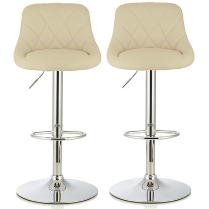 b4f49dc575ac4ba48ebb1e1300e2839015933c1e9ce3e03b2c20a5171c84c741.jpg An Image of Trezzo Modern Bar Stool In Cream Faux Leather In A Pair