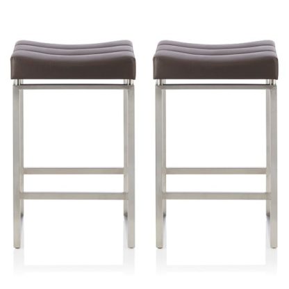 An Image of Leighton Bar Stool In Brown Faux Leather In A Pair