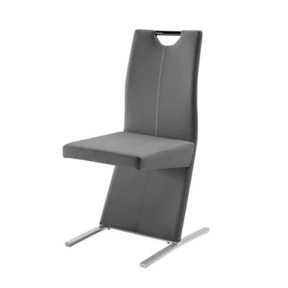 b53d03d8305889fe0c44295b44b1573fdc3093b5de567bfe199f61d102d1a8b2.jpg An Image of Image Metal Swinging Grey Faux Leather Dining Chair