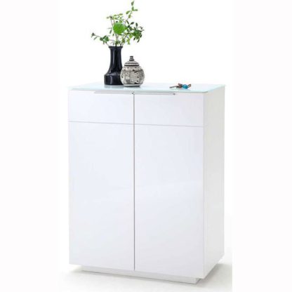 An Image of Canberra Shoe Cabinet In Glass Top And White High Gloss