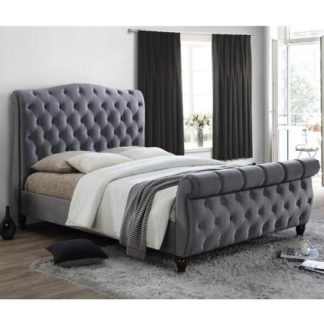An Image of Tuxford Super King Size Bed In Grey Velvet With Dark Wood Feet