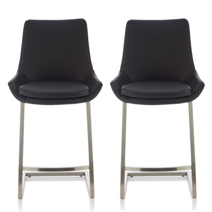 An Image of Rasmus Bar Stool In Black Faux Leather In A Pair