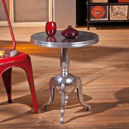 An Image of Nime Shiny Silver Finish Round Shaped Side Table