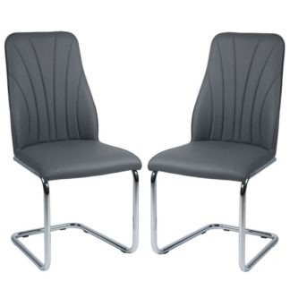 An Image of Irma Dining Chairs In Grey Faux Leather In A Pair