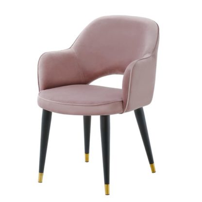 An Image of Hadley Leather Dining Chair In Pink With Black Legs