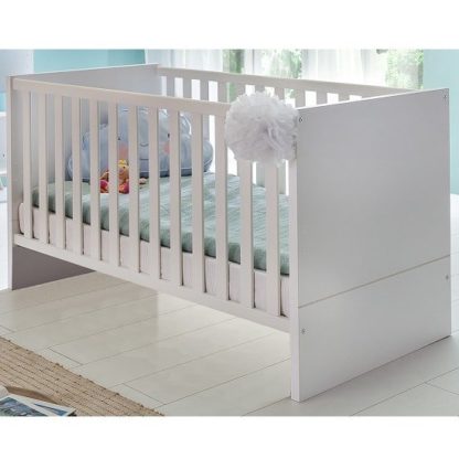 b630828b89ca8c905819bb26ae44dd86939cd0a60e08fe6bdba5f2bd2a4194ef.jpg An Image of Avira Wooden Baby Bed In Alpine White And Oak