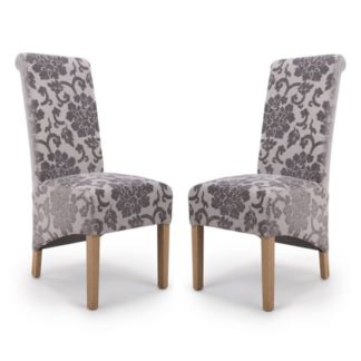 An Image of Krista Roll Back Baroque Velvet Mink Dining Chairs In Pair