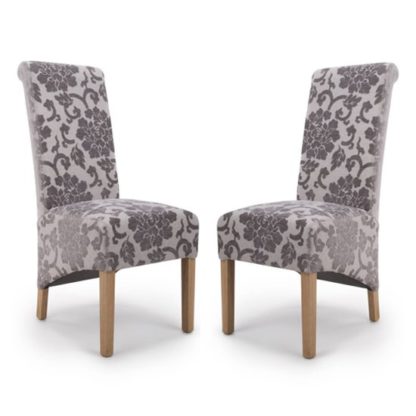 An Image of Krista Roll Back Baroque Velvet Mink Dining Chairs In Pair