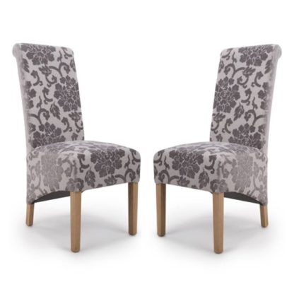b648387a11a45658f0d78ff2c8b70b3e46b11f5f7134e9cd93e6ff19f85e2eff.jpg An Image of Krista Roll Back Baroque Velvet Mink Dining Chairs In Pair