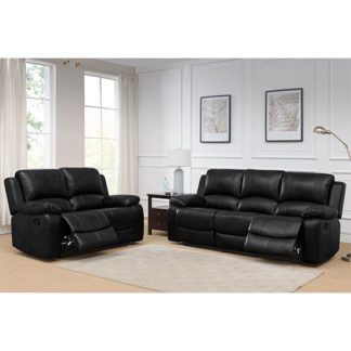 An Image of Andalusia Leather 2 Seater And 3 Seater Sofa Suite In Black