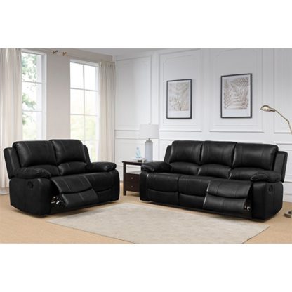 b65b5350723dbcff0d473d6d3478675cd78f98be4181600b7481ab38e516c677.jpg An Image of Andalusia Leather 2 Seater And 3 Seater Sofa Suite In Black