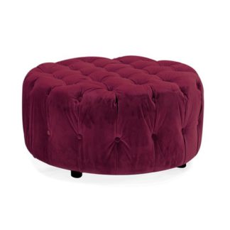 An Image of Reedy Velvet Deep Buttoned Foot Stool In Berry Finish