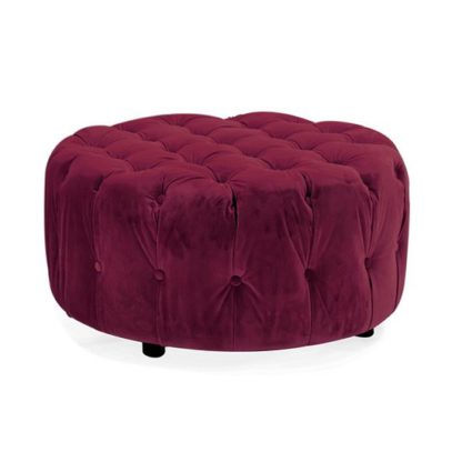 b6876865d8dbaf5cdb7c7250855f57c4c15c9ecec16105da3220df5253f6398a.jpg An Image of Reedy Velvet Deep Buttoned Foot Stool In Berry Finish