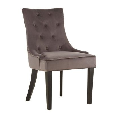 An Image of Agnewon Velvet Dining Chair In Grey With Rubberwood Legs