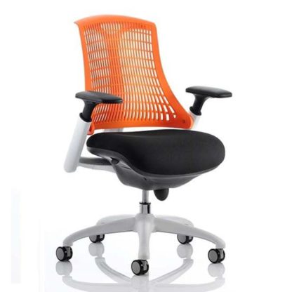 b6c73af6f48f009d16d834482f9ec8389e43ad2a9810f7c9a83266c8a68eaef2.jpg An Image of Flex Task Office Chair In White Frame With Orange Back