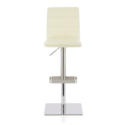 An Image of Aerith Bar Stool In Cream Faux Leather And Stainless Steel Base