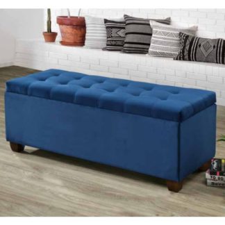 An Image of Lily Velvet Upholstered Storage Ottoman In Blue