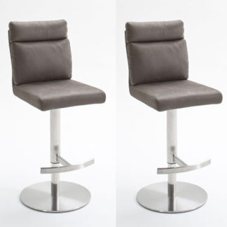 An Image of Rabea Brown Fabric Bar Stool In Pair With Stainless Steel Base