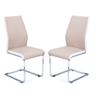 An Image of Marine Dining Chairs In Beige And White PU Leather In A Pair