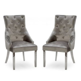 An Image of Enmore Crushed Velvet Dining Chair In Champagne In A Pair