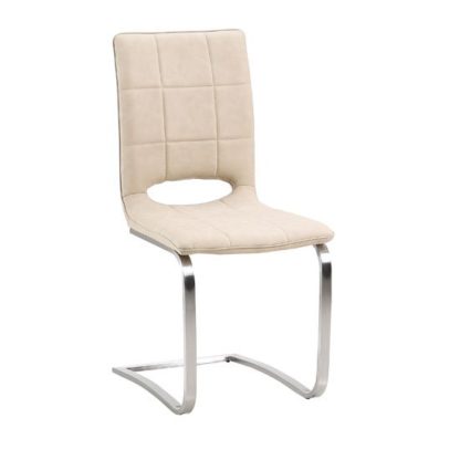 An Image of Tripoli Dining Chair In Light Brown Faux Leather With Steel Base