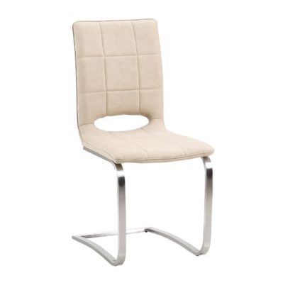 b835e564fbcc670a26ffc5dd2f421a2578cd6ae0a37f6b0ebe4d97f6f284dbc4.jpg An Image of Tripoli Dining Chair In Light Brown Faux Leather With Steel Base