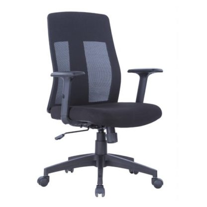 b83fd6905695e0e0c61fceca83a7d3ceb61a9b08275ba9cdf835a017dddb5f14.jpg An Image of Bussell Mesh Office Chair In Black Finish With Fabric Seat