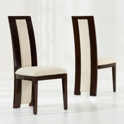 An Image of Allie Dining Chair In Brown Gloss And Cream Fabric In A Pair