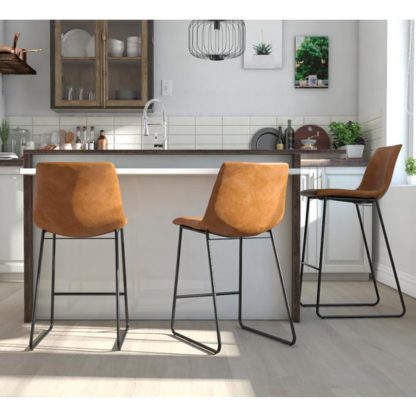 b86f4c9343d2d69c430649e63dcd3cc07e4b5444154e8d62bdf9edd1b400e416.jpg An Image of Bowden Upholstered Molded Counter Stool In Caramel Maple
