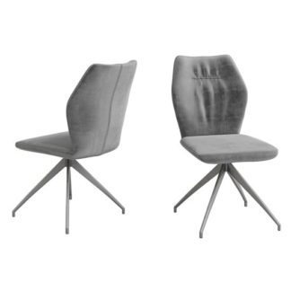 An Image of Sena Dark Grey Velvet Fabric Dining Chairs In Pair