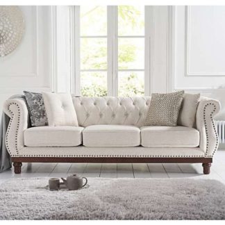 An Image of Morava Linen 3 Seater Sofa In Ivory