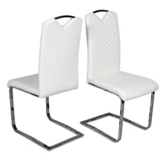 An Image of Marconi Cantilever Dining Chair In White Faux Leather In A Pair