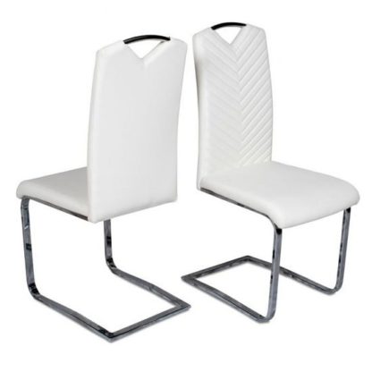 b8974dd74d139f02d555ee603a127b2113695c43067d75f2f66d4e154c7a7f40.jpg An Image of Marconi Cantilever Dining Chair In White Faux Leather In A Pair