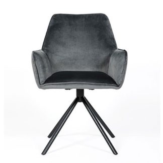 An Image of Uno Velvet Fabric Dining Chair In Grey