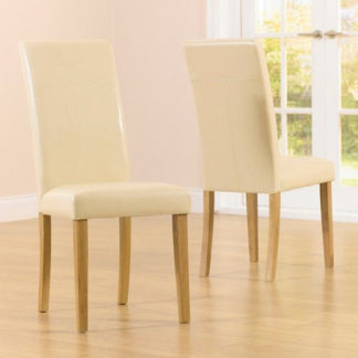 An Image of Cepheus Cream Faux Leather Dining Chairs In Pair