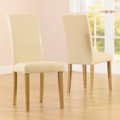 b8fc422a0ba01b7eea3940766f5608bda22db3016e72ac7379f2b21d2c2dad29.jpg An Image of Cepheus Cream Faux Leather Dining Chairs In Pair