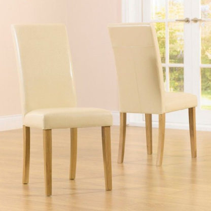 An Image of Cepheus Cream Faux Leather Dining Chairs In Pair