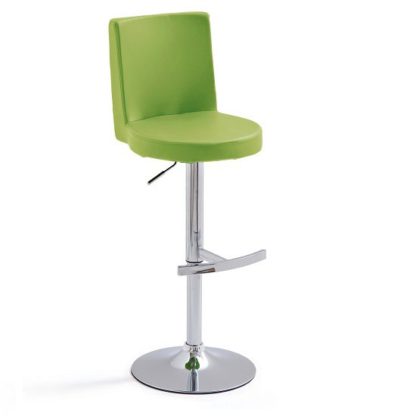An Image of Twist Bar Stool Green Faux Leather With Round Chrome Base