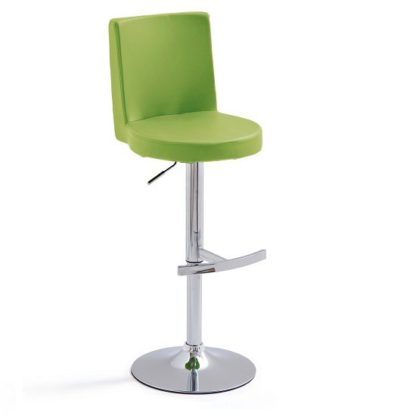 b94e0a641ba72a4bdeabf60b8ac953a0c49c20e4d3bc221baeb3f1340b44e45b.jpg An Image of Twist Bar Stool Green Faux Leather With Round Chrome Base